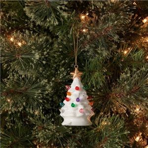 Target Wondershop Lit Retro Christmas Tree Ceramic Ornament White NEW